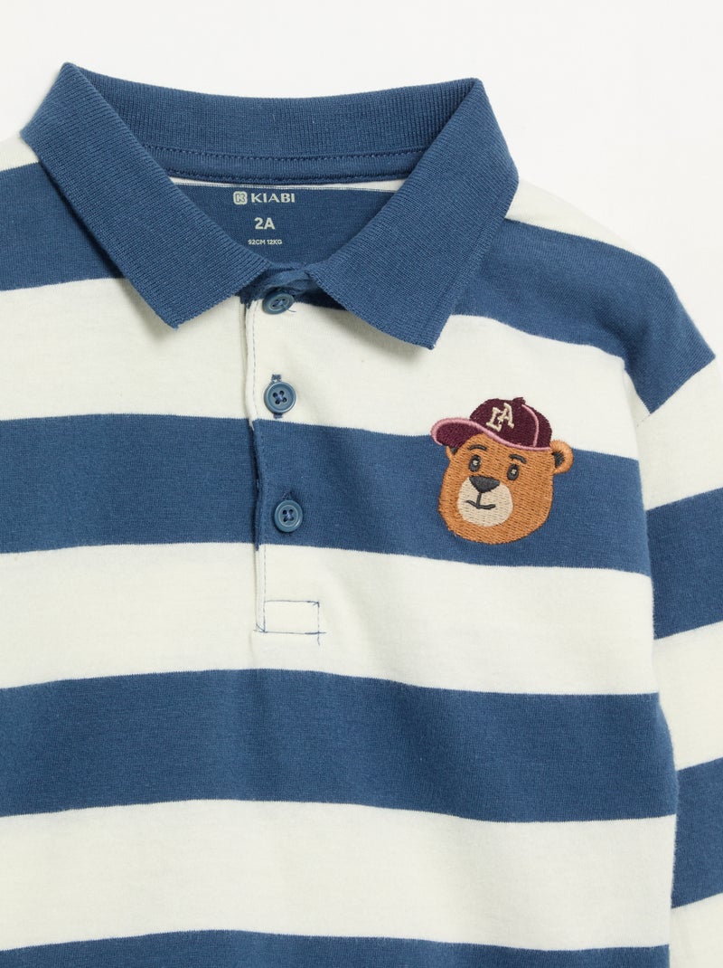 Striped Cotton Jersey Polo Shirt Blue - Kiabi