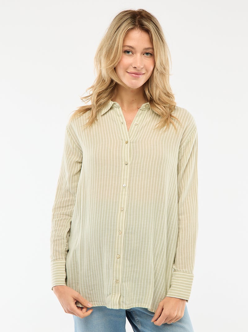 Striped Cotton Maternity Shirt Green - Kiabi