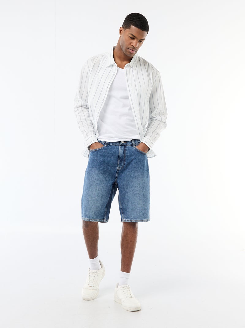 Striped Cotton Shirt White - Kiabi