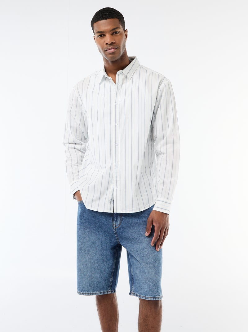 Striped Cotton Shirt White - Kiabi
