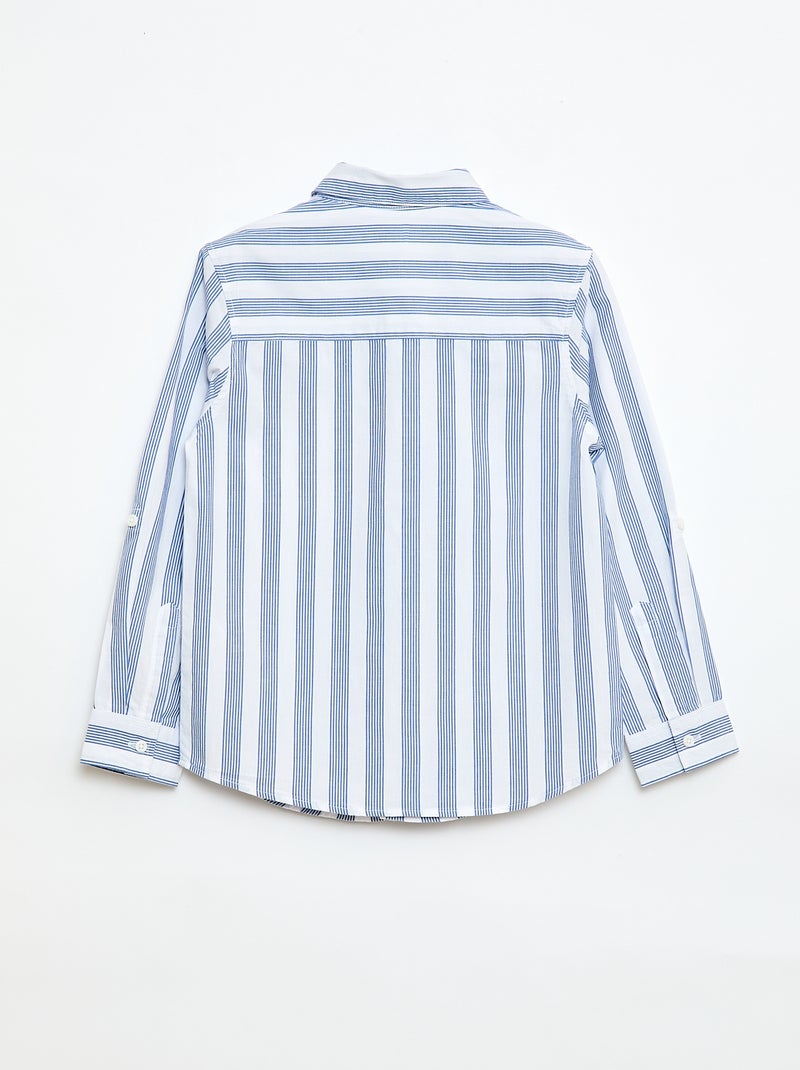Striped Cotton Shirt with Chest Pocket Blue - Kiabi