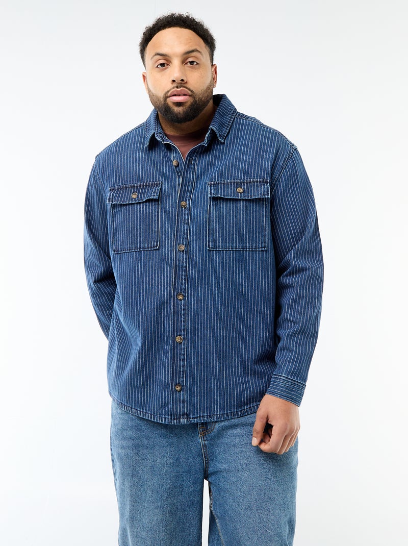 Striped Denim Shirt Blue - Kiabi
