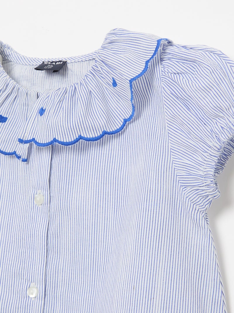 Striped Dress with Short Sleeves and Flounced Hem Blue - Kiabi