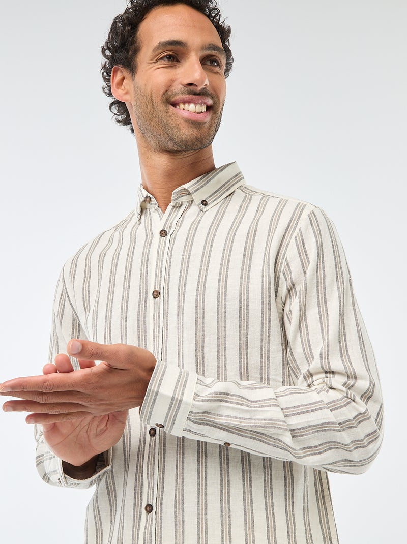 Striped Linen and Cotton Shirt White - Kiabi