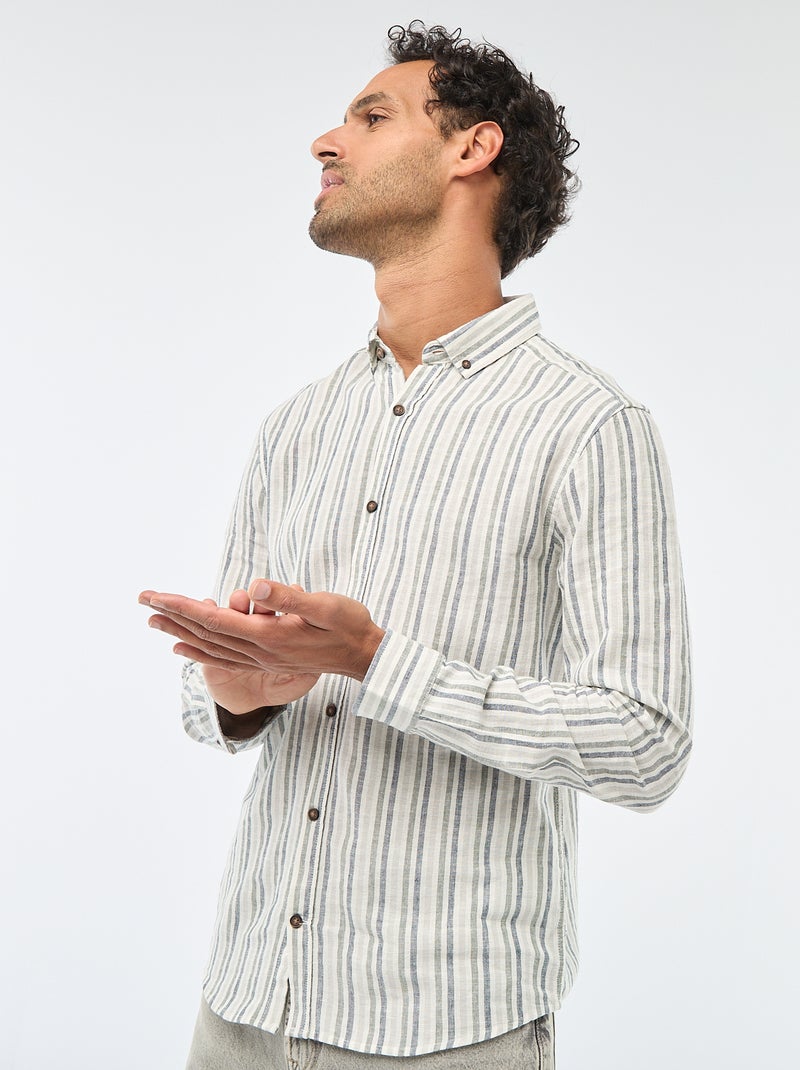 Striped Linen and Cotton Shirt White - Kiabi