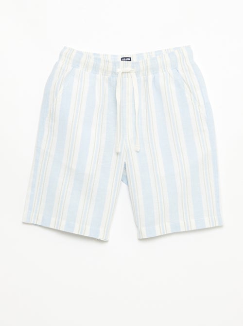Striped Linen and Cotton Shorts with Elasticated Waist - Kiabi