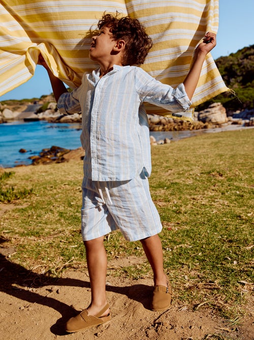 Striped Linen and Cotton Shorts with Elasticated Waist - Kiabi