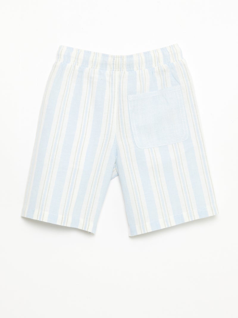 Striped Linen and Cotton Shorts with Elasticated Waist Blue - Kiabi