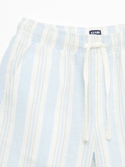 Striped Linen and Cotton Shorts with Elasticated Waist - Kiabi