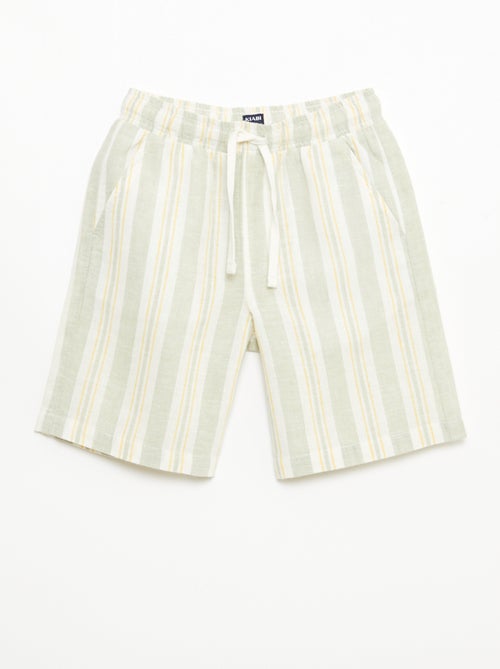 Striped Linen and Cotton Shorts with Elasticated Waist - Kiabi
