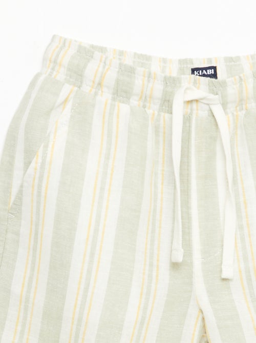 Striped Linen and Cotton Shorts with Elasticated Waist - Kiabi
