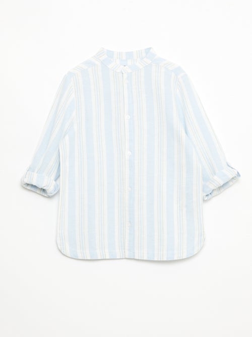 Striped Linen-Cotton Mao Collar Shirt - Kiabi