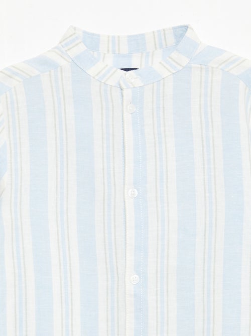 Striped Linen-Cotton Mao Collar Shirt - Kiabi