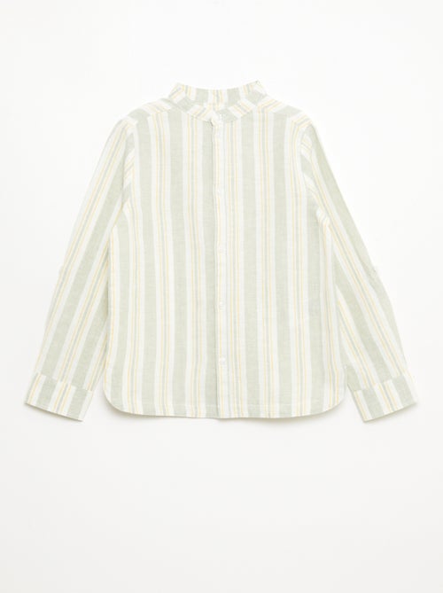 Striped Linen-Cotton Mao Collar Shirt - Kiabi
