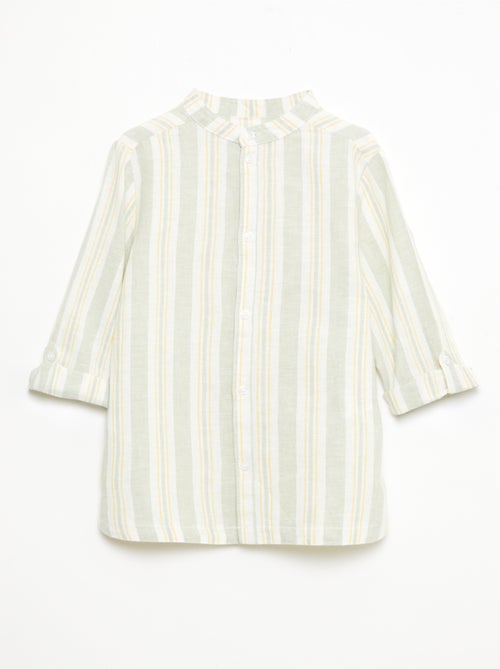 Striped Linen-Cotton Mao Collar Shirt - Kiabi