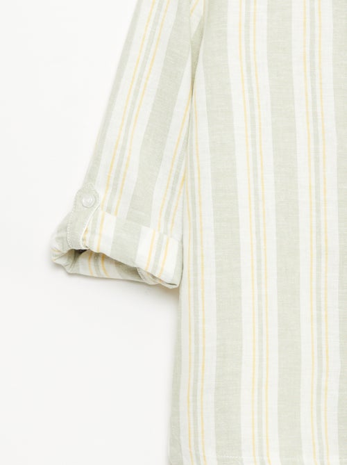 Striped Linen-Cotton Mao Collar Shirt - Kiabi