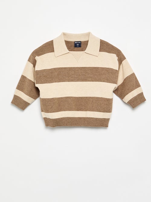 Striped long-sleeve polo sweater - Kiabi