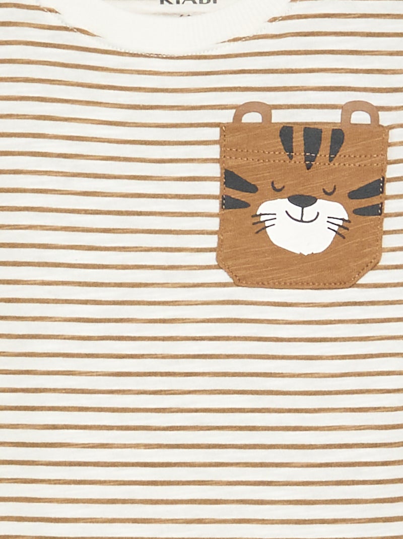 Striped long-sleeved jersey t-shirt Beige - Kiabi