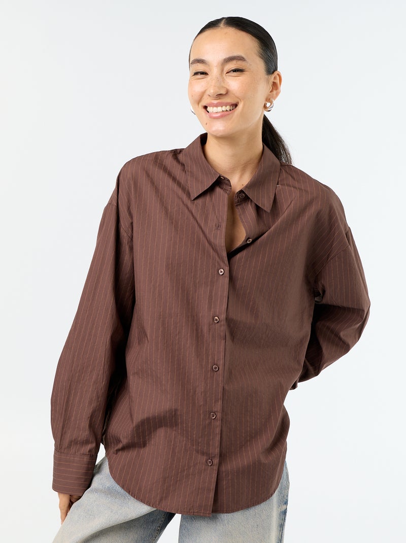Striped long-sleeved shirt Brown - Kiabi