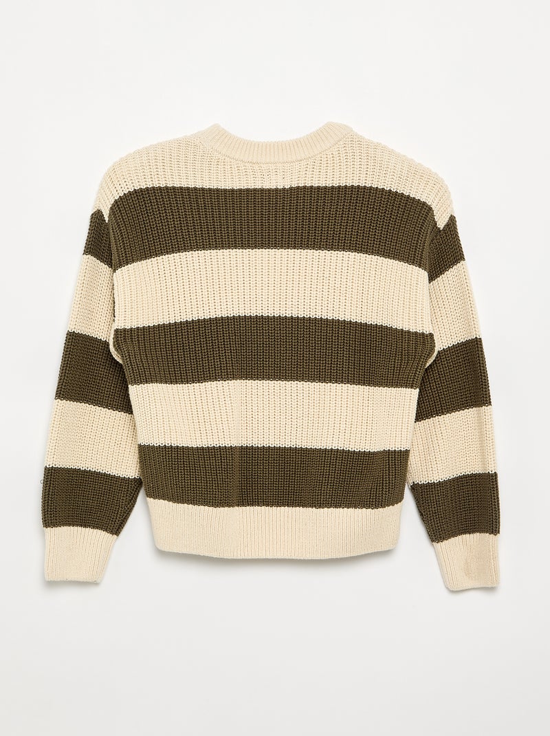 Striped long-sleeved sweater Khaki - Kiabi