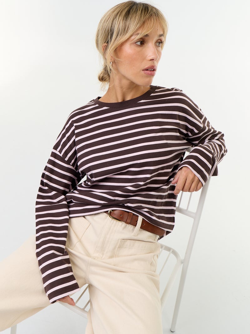Striped Long-Sleeved T-shirt Brown - Kiabi