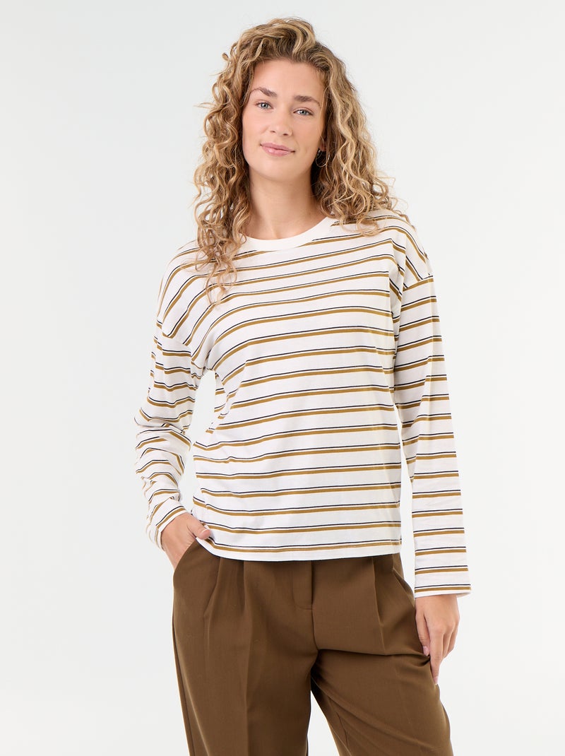 Striped Long-Sleeved T-shirt White - Kiabi