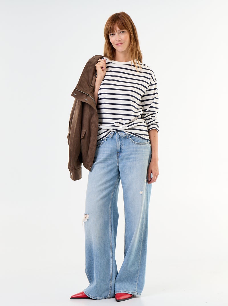 Striped Long-Sleeved T-shirt White - Kiabi