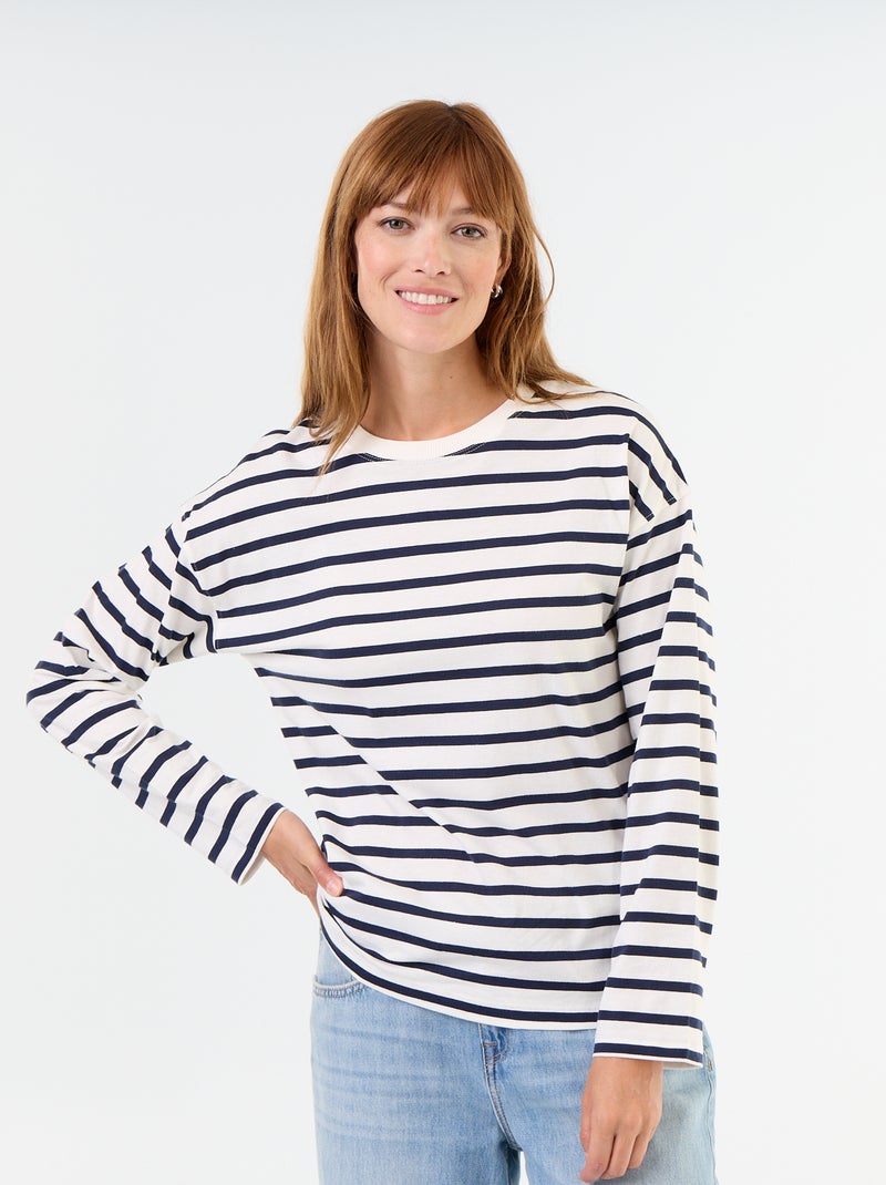 Striped Long-Sleeved T-shirt White - Kiabi