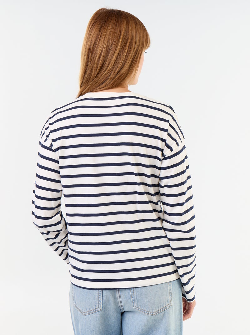 Striped Long-Sleeved T-shirt White - Kiabi