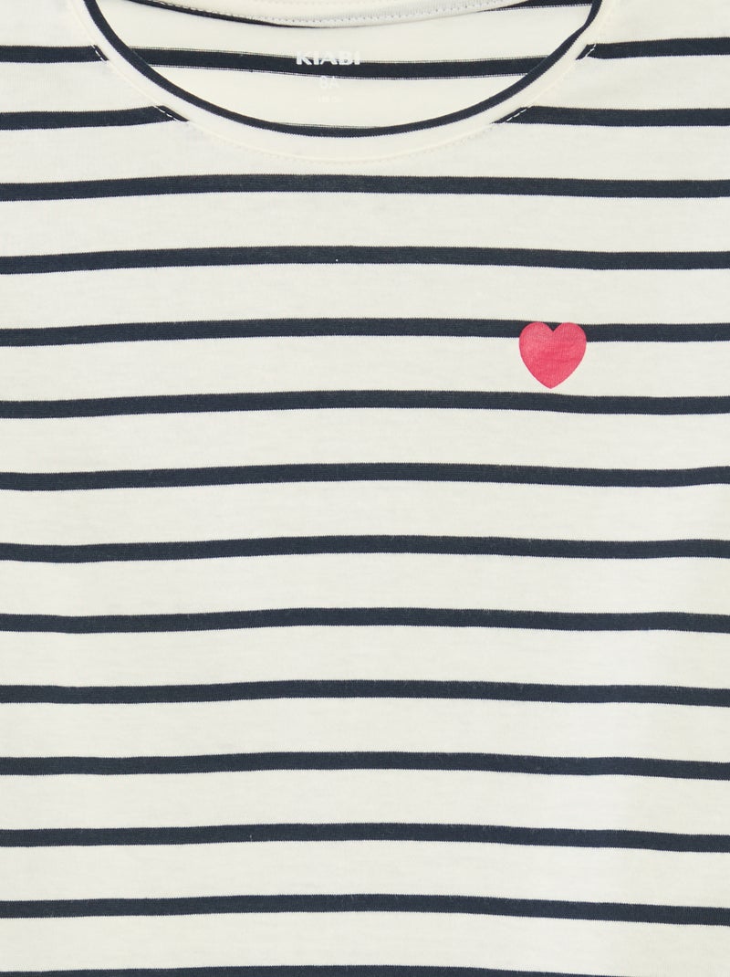 Striped long-sleeved T-shirt with round neck Blue - Kiabi