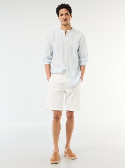 Striped Mao Collar Shirt with Roll-Up Sleeves - Kiabi