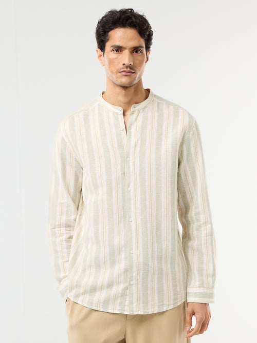 Striped Mao Collar Shirt with Roll-Up Sleeves - Kiabi