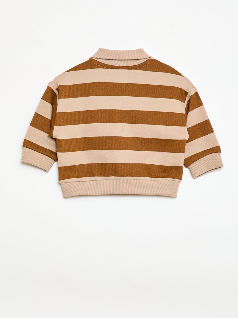 Striped Polo Collar Sweatshirt Beige - Kiabi