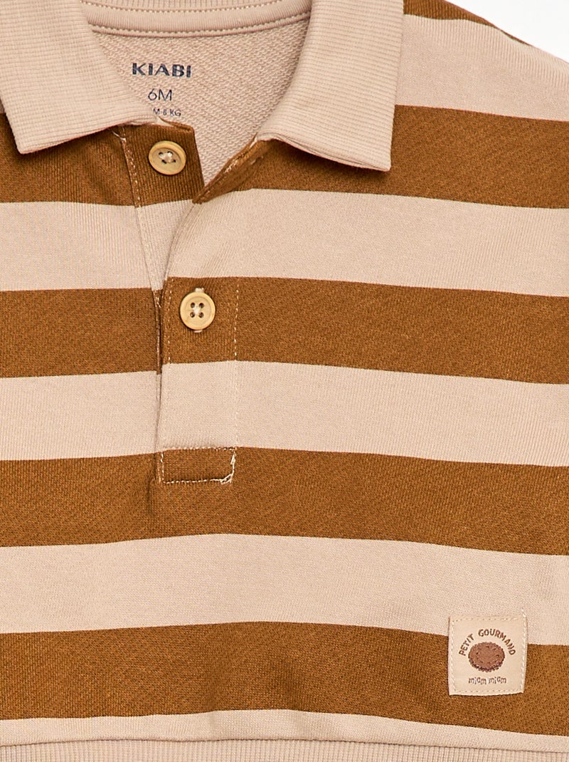 Striped Polo Collar Sweatshirt Beige - Kiabi