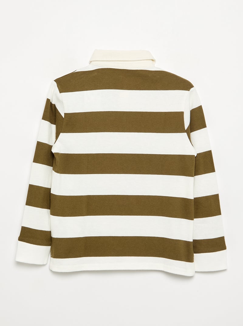 Striped Polo Shirt with Contrast Collar Khaki - Kiabi