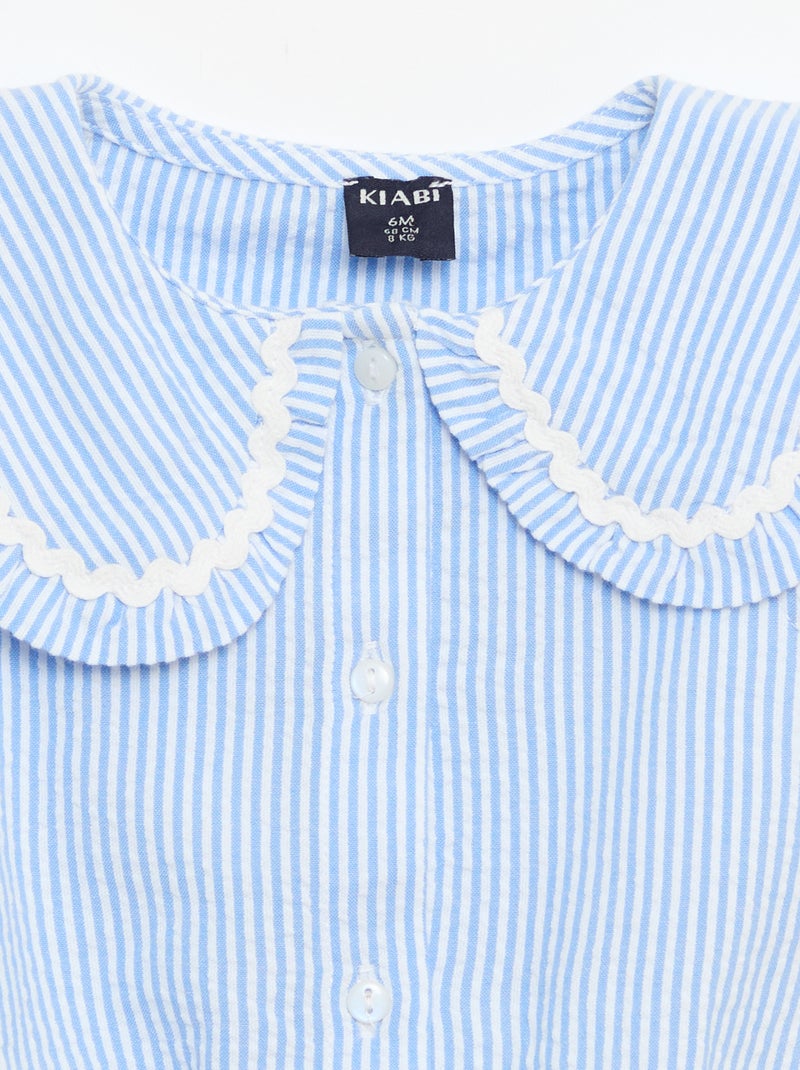 Striped Poplin Blouse with Peter Pan Collar Blue - Kiabi