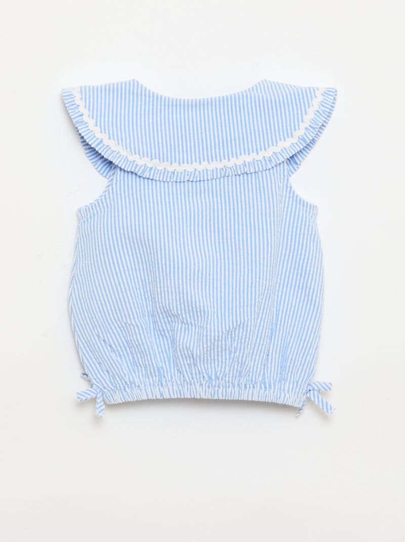 Striped Poplin Blouse with Peter Pan Collar Blue - Kiabi