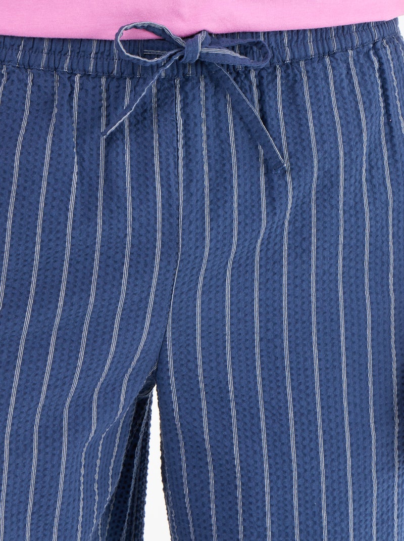 Striped seersucker shorts Blue - Kiabi