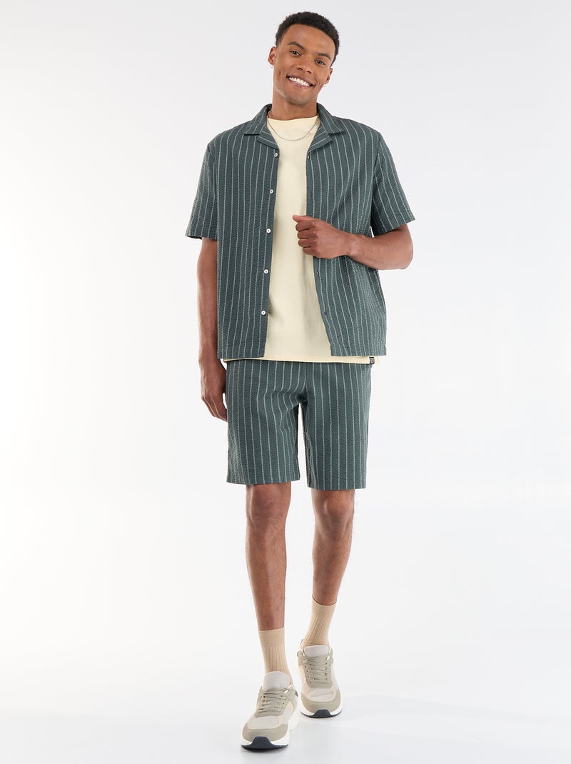 Striped seersucker shorts Green - Kiabi