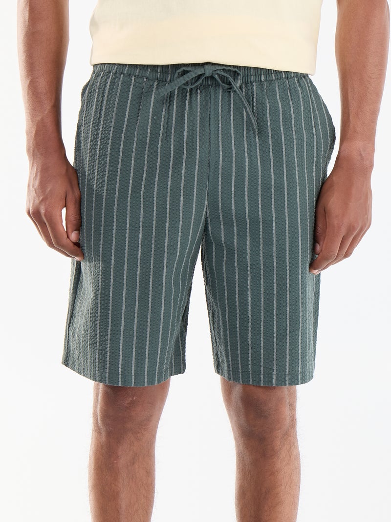 Striped seersucker shorts Green - Kiabi