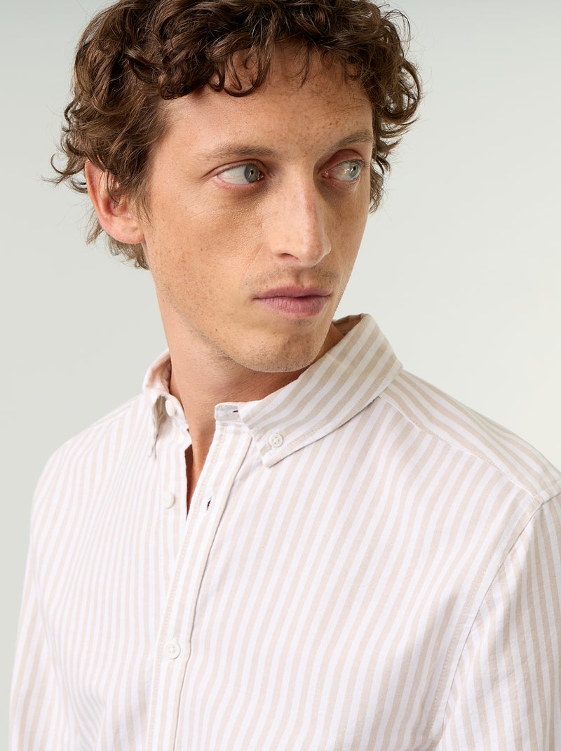 Striped shirt with button-down collar Beige - Kiabi