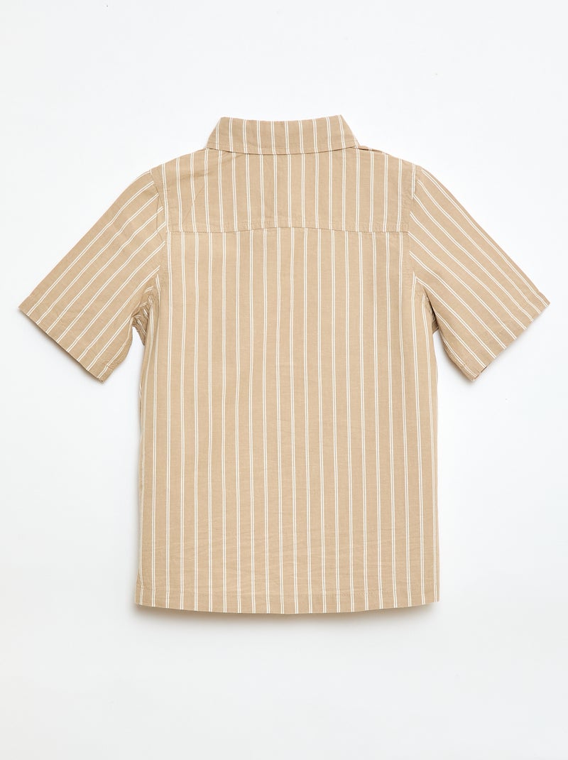 Striped Short-Sleeve Cotton Shirt Beige - Kiabi