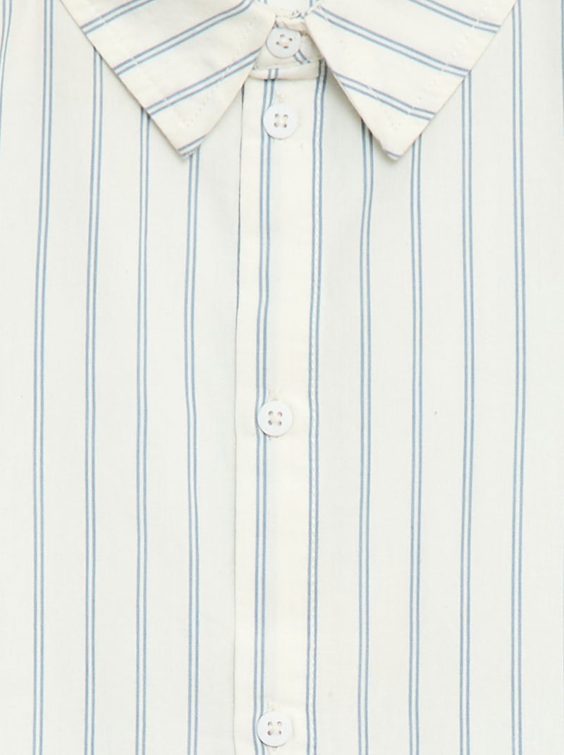 Striped Short-Sleeve Cotton Shirt Beige - Kiabi