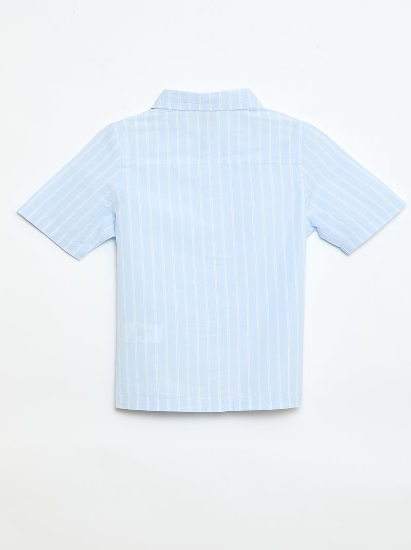 Striped Short-Sleeve Cotton Shirt Blue - Kiabi