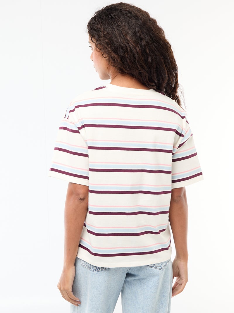 Striped short-sleeved jersey t-shirt White - Kiabi