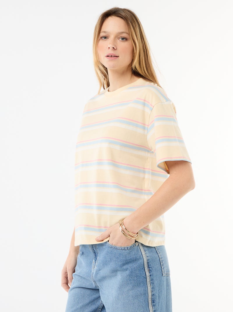 Striped short-sleeved jersey t-shirt Yellow - Kiabi