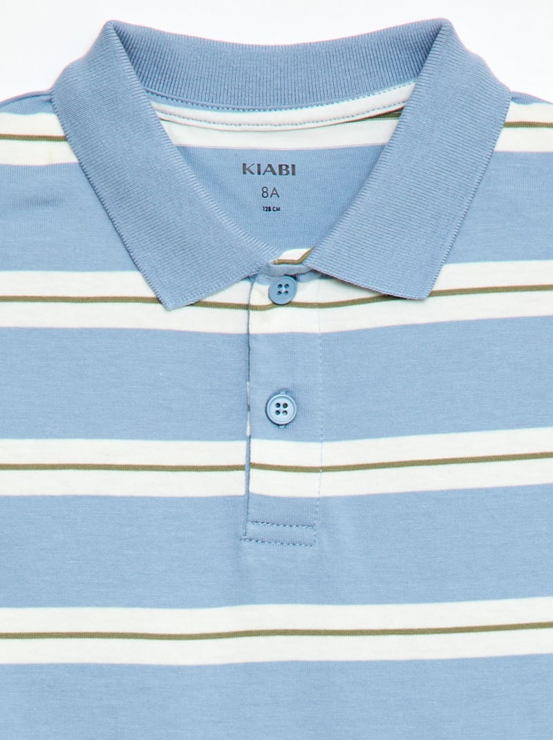 Striped Short-Sleeved Polo Shirt Blue - Kiabi