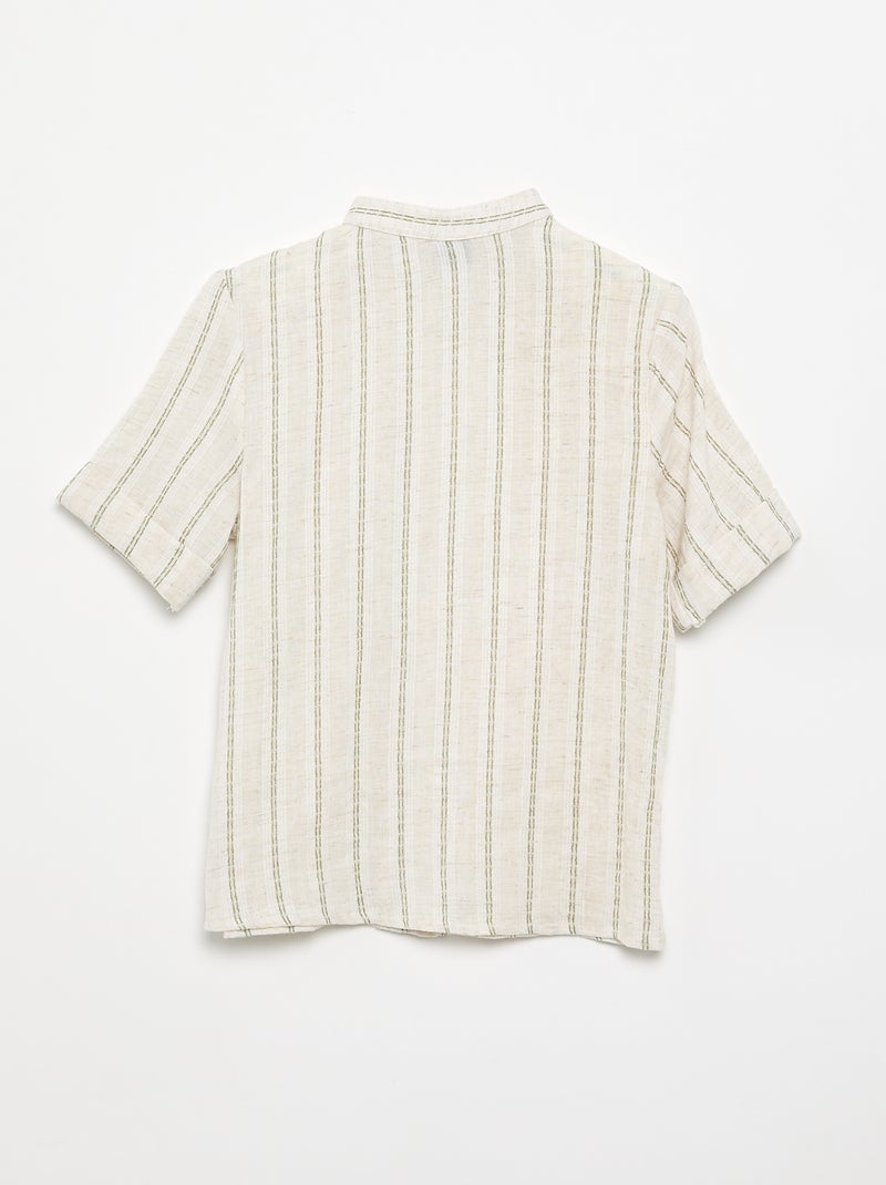 Striped Short-Sleeved Shirt Beige - Kiabi