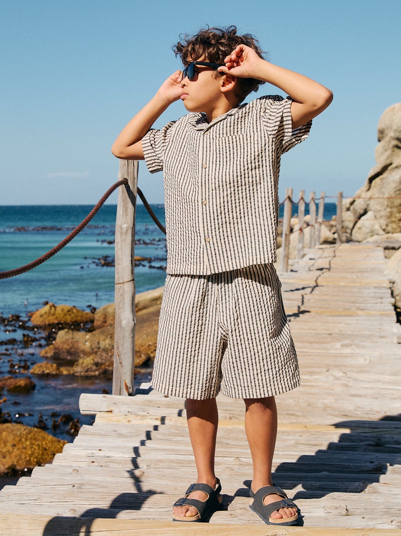 Striped shorts with drawstrings Beige - Kiabi