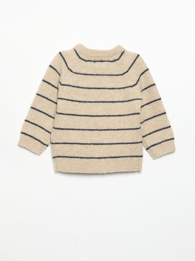 Striped Sweater with Buttoned Collar Beige - Kiabi
